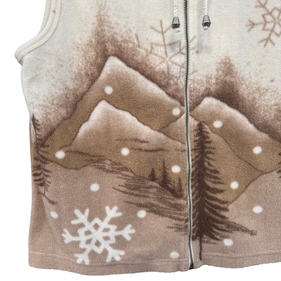 TanJay Petites Winter Fleece Vest Sz S Snowflake Mountain Zip-Up - Picture 2 of 5